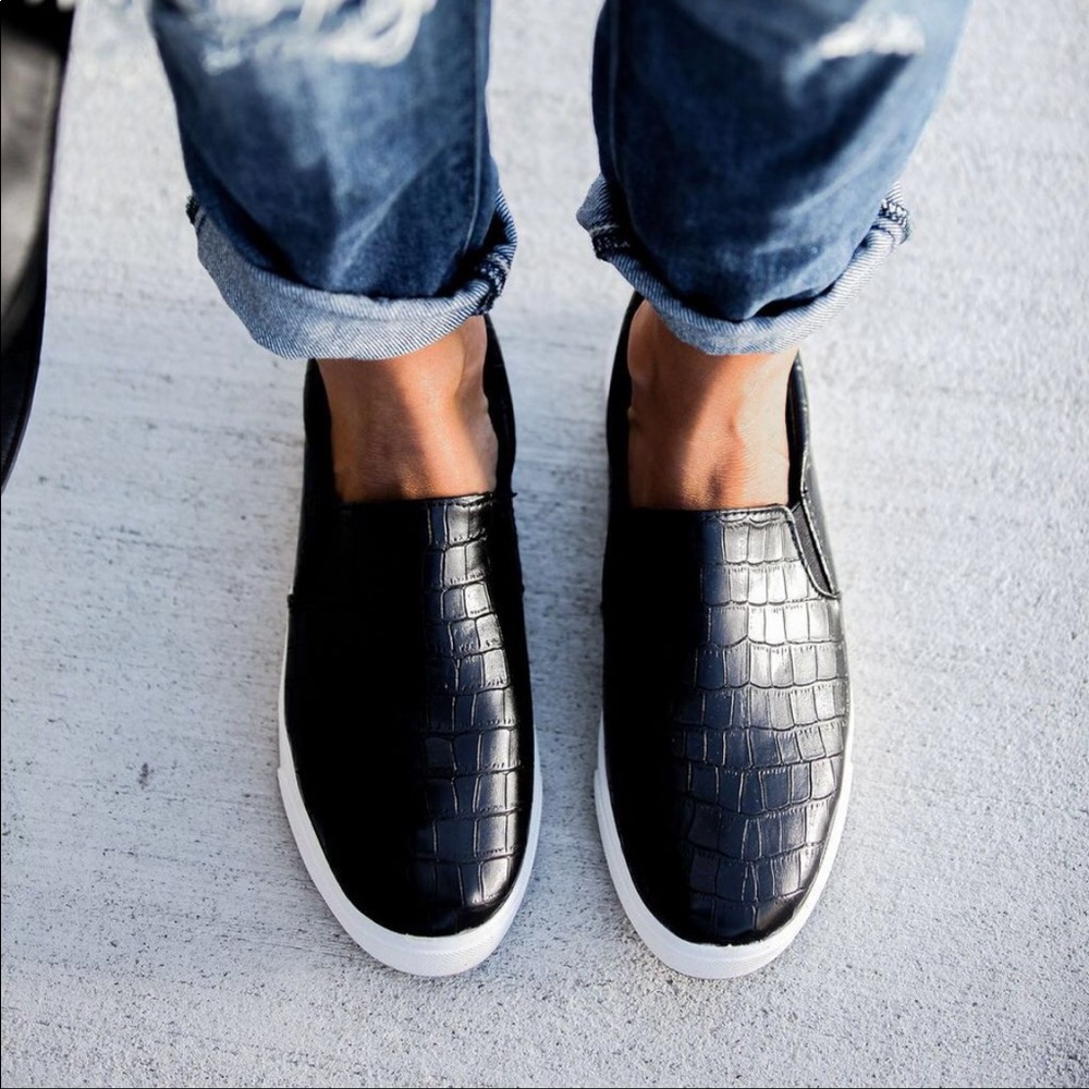 Black Faux Crocodile Sneakers
